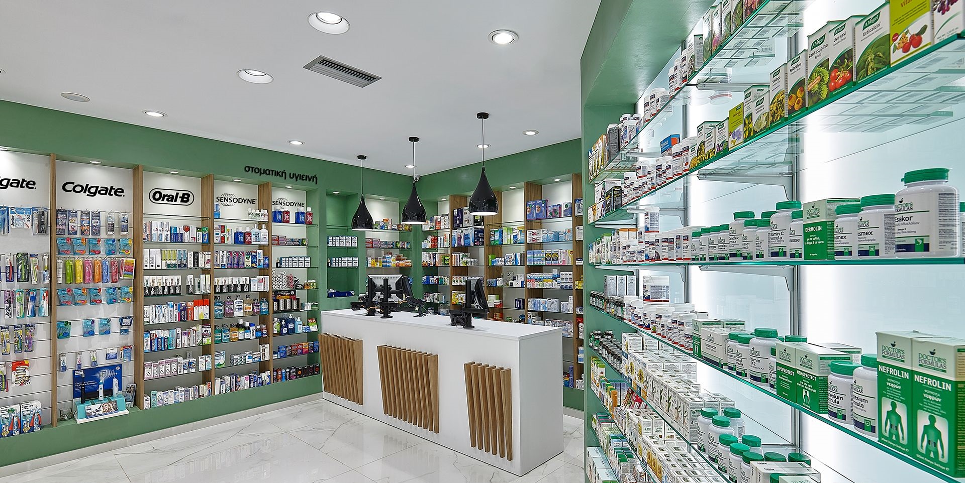 The renovation should focus on maintaining the scientific image that the pharmacy space emits and differentiates it from other retail stores.